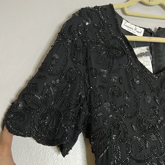 VINTAGE LAWRENCE KAZAR BLACK SEQUIN BEADED UPPER FULL GOWN MEDIUM new w tags - Picture 3 of 10